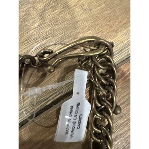 Irene Square Cluster Pendant Brass Gold Tone 11" Long Statement Necklace NEW - Picture 7 of 10